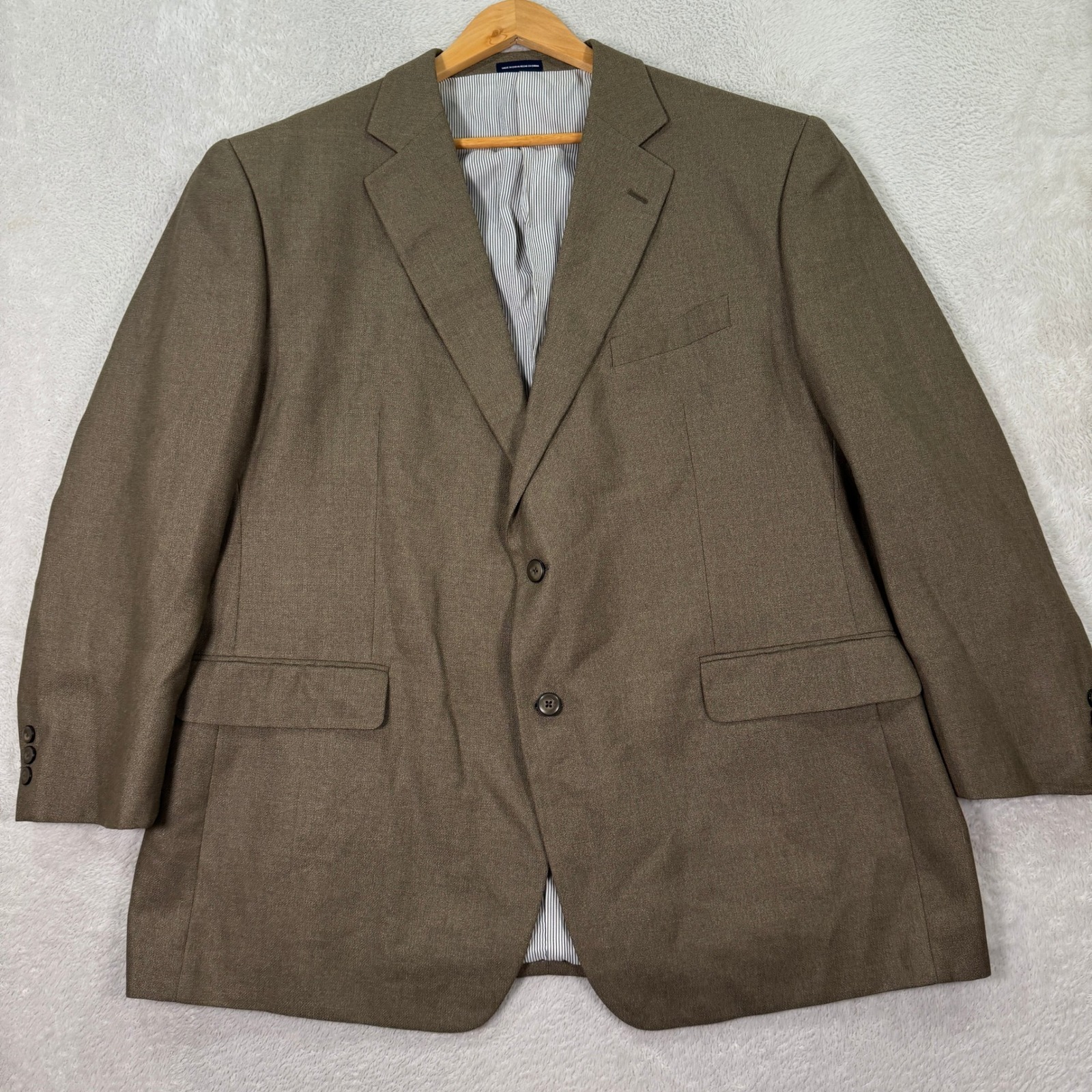 New Stafford Essentials Mens Blazer 48r Brown Two Button Wool Blend Suit Jacket